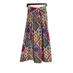 Vintage 60s Women Sz XS Multicolored Tile Pattern Hippie Boho A-Line Maxi Skirt